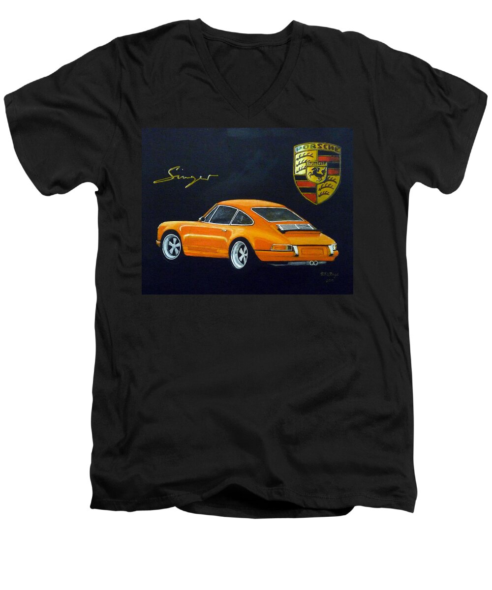 Cars Men's V-Neck T-Shirt featuring the painting Singer Porsche by Richard Le Page