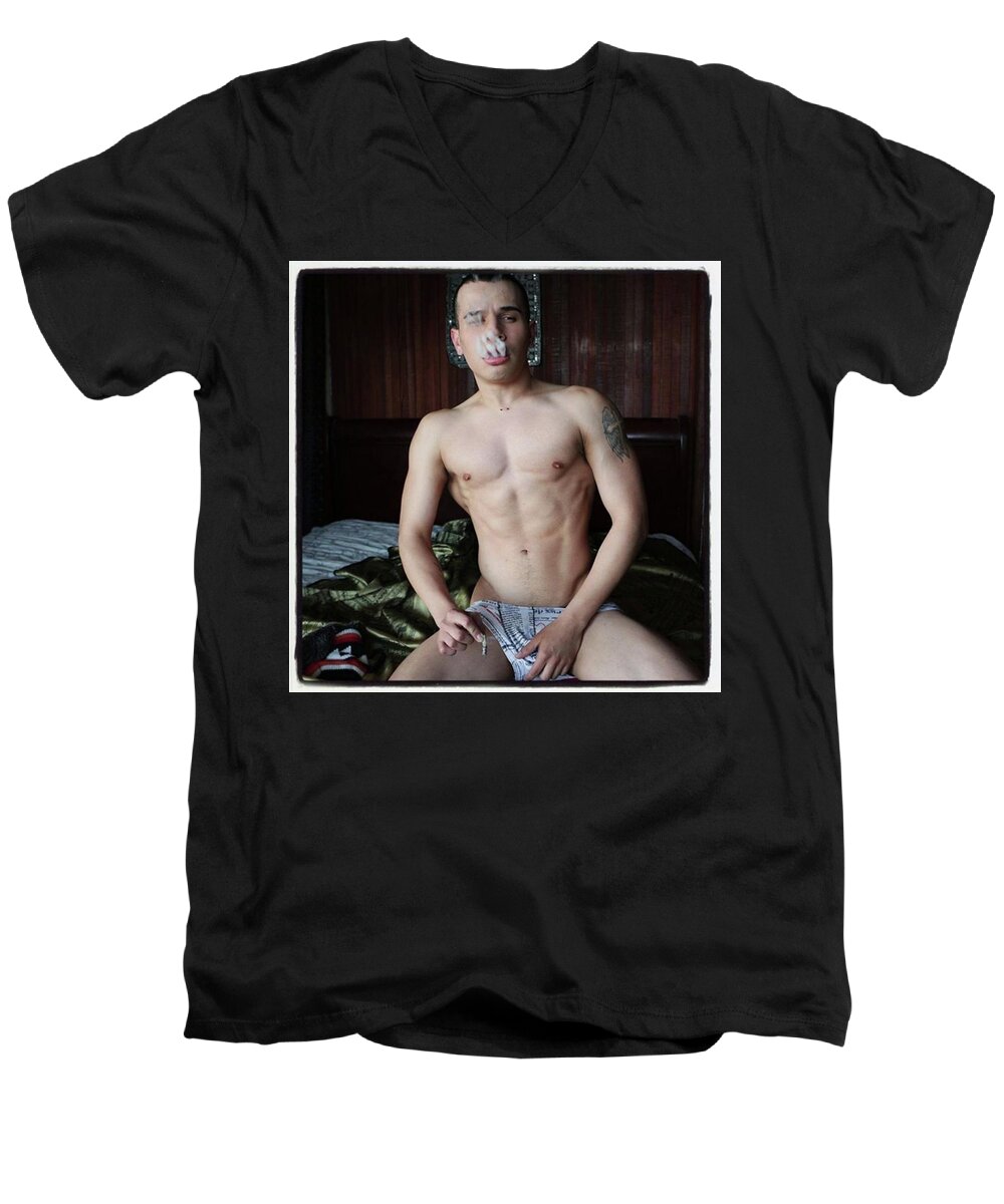 Smokinghot Men's V-Neck T-Shirt featuring the photograph Sneak Peak From #photoshoot Of by Mr Photojimsf