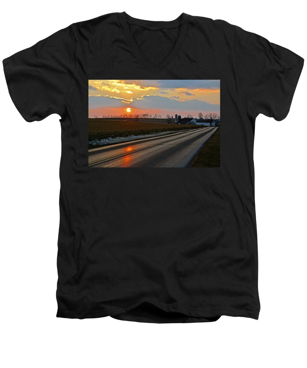 Sunset Men's V-Neck T-Shirt featuring the photograph Snow Melt Reflections by Tana Reiff