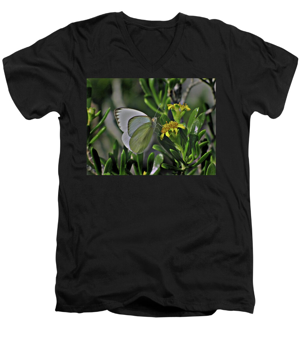 Butterfly Men's V-Neck T-Shirt featuring the digital art Soft as a Leaf by David Bader