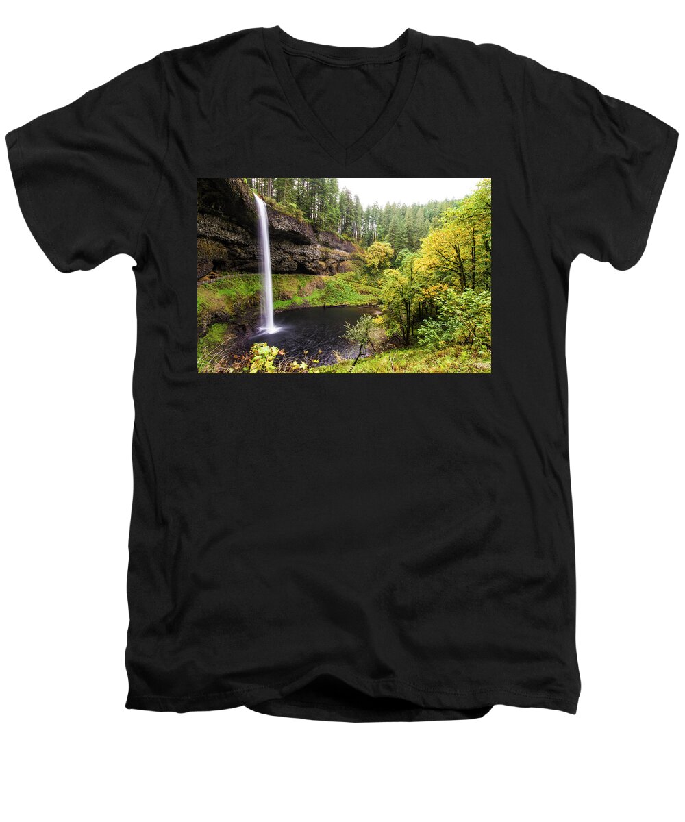 Oregon Men's V-Neck T-Shirt featuring the photograph South Silver Falls 2 by Jedediah Hohf