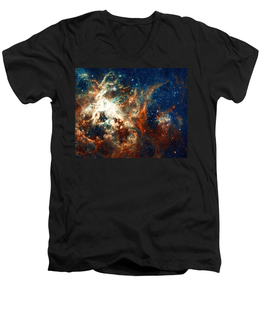 Nebula Men's V-Neck T-Shirt featuring the photograph Space Fire by Jennifer Rondinelli Reilly - Fine Art Photography