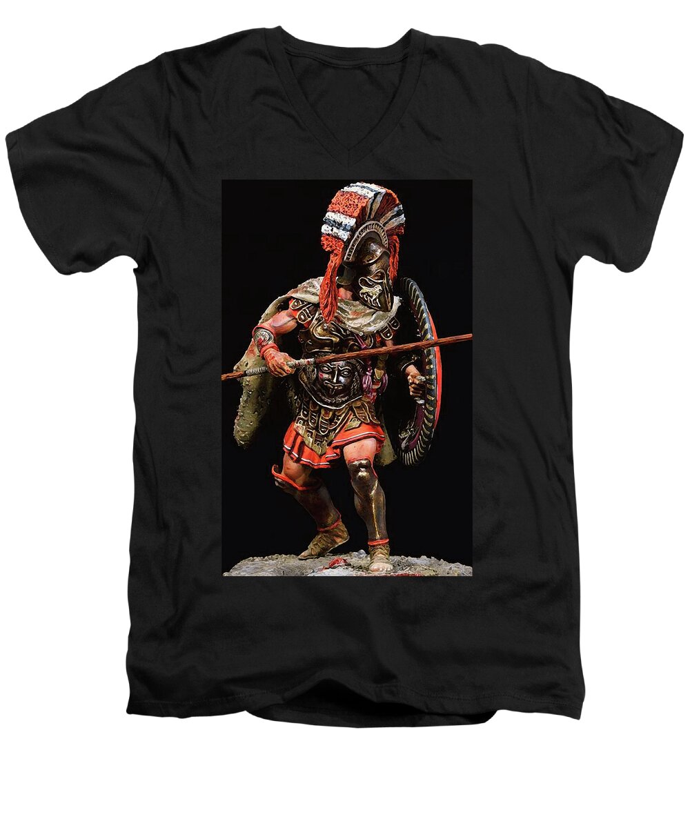 Spartan Warrior Men's V-Neck T-Shirt featuring the painting Spartan Hoplite - 05 by AM FineArtPrints
