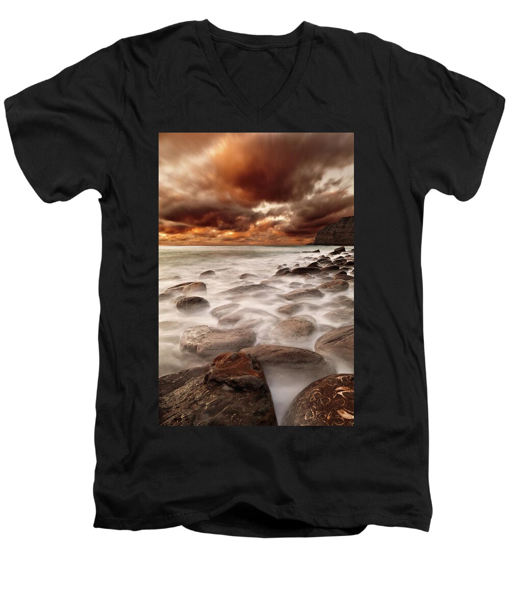 Beach Men's V-Neck T-Shirt featuring the photograph Speeding clouds by Jorge Maia