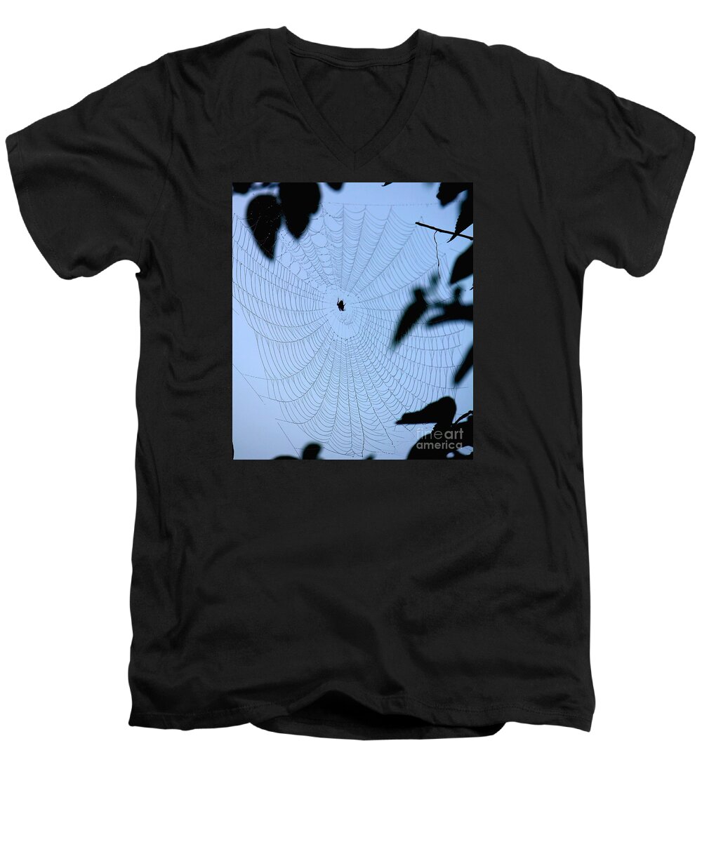 Spider Web Men's V-Neck T-Shirt featuring the photograph Spider in Web by Sheri Simmons