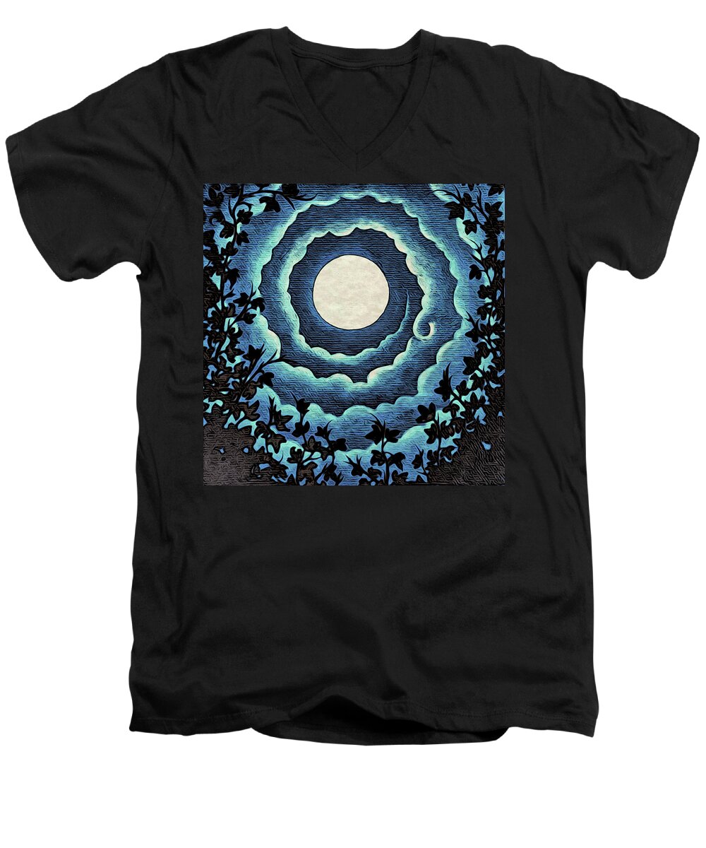 Night Men's V-Neck T-Shirt featuring the digital art Spiral Clouds by Paisley O'Farrell