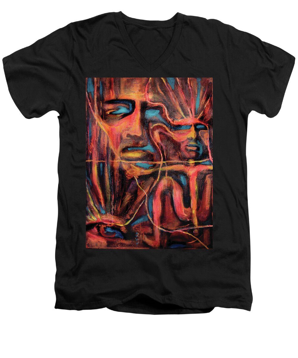 African American Men's V-Neck T-Shirt featuring the painting Spirit Guide 1 by Cora Marshall