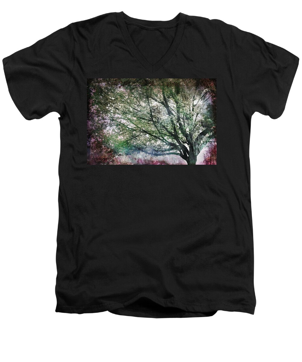 Tree Men's V-Neck T-Shirt featuring the painting Spring Tree by Gray Artus