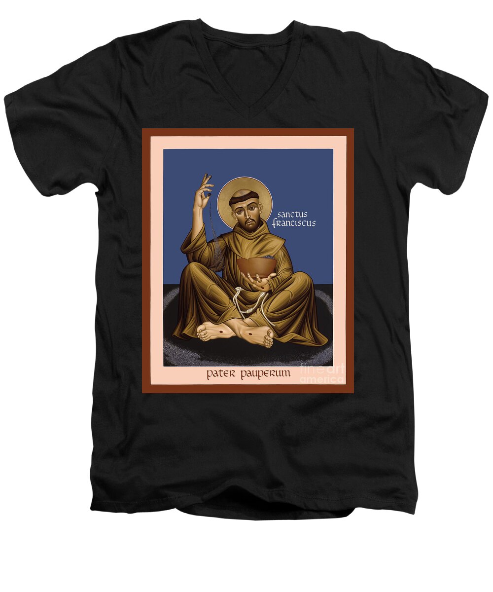 St. Francis Men's V-Neck T-Shirt featuring the painting St. Francis, Father of the Poor - RLFFP by Br Robert Lentz OFM