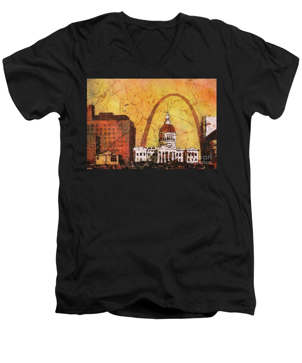 City Men's V-Neck T-Shirt featuring the painting St. Louis Archway by Ryan Fox