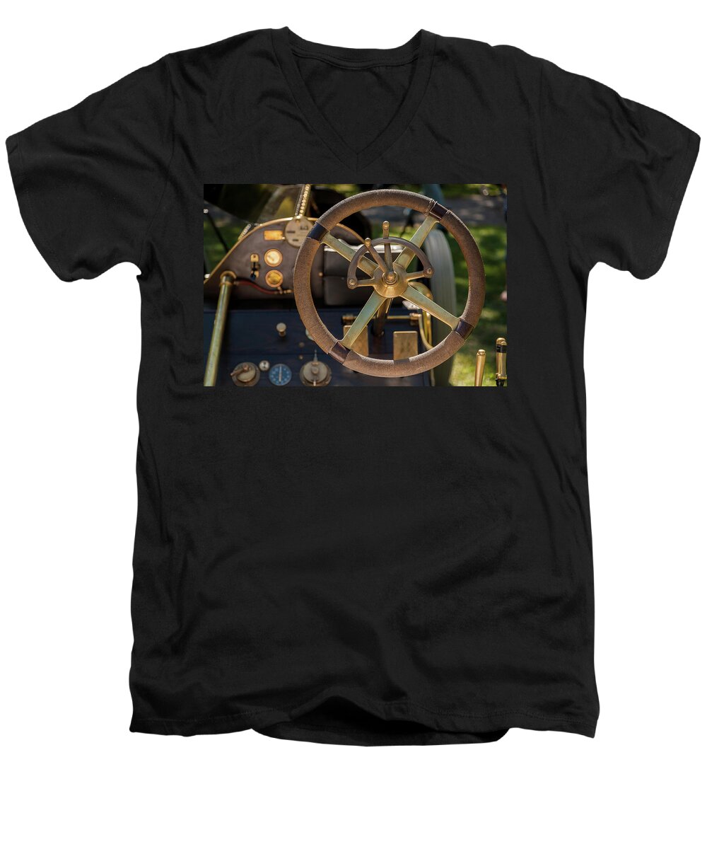 Alco Men's V-Neck T-Shirt featuring the photograph Steering Wheel 1909 Alco Black Beast by David Smith