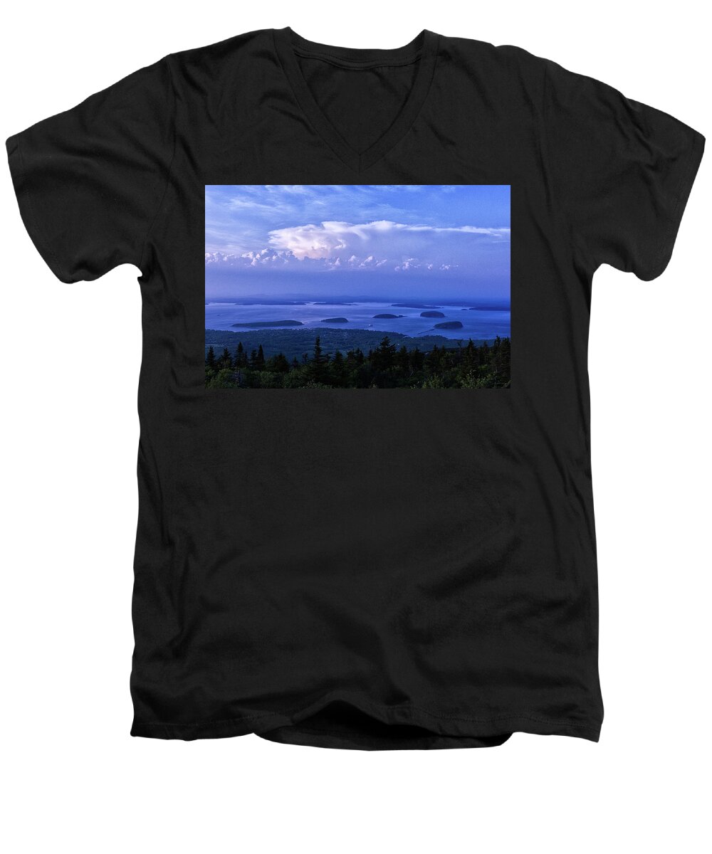 Maine Men's V-Neck T-Shirt featuring the photograph Storm Clouds Over Bar Harbor by Dennis Kowalewski