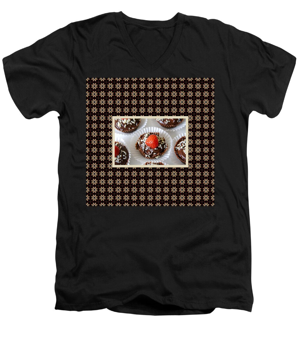 Food Men's V-Neck T-Shirt featuring the photograph Strawberry and Dark Chocolate Mousse Dessert by Shelley Neff