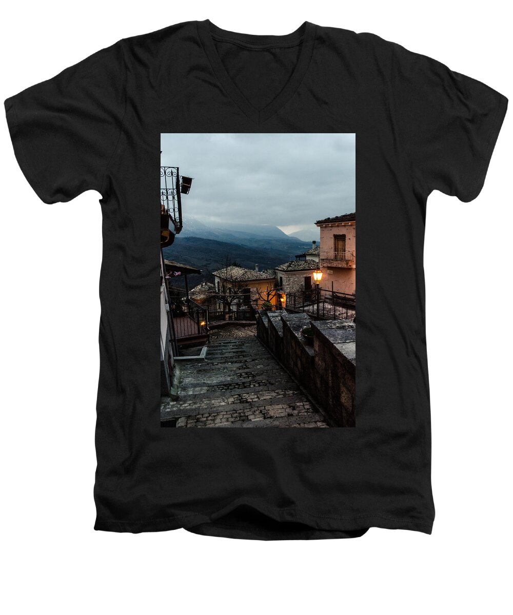 Streets Of Italy Men's V-Neck T-Shirt featuring the photograph Streets of Italy - Caramanico 3 by AM FineArtPrints