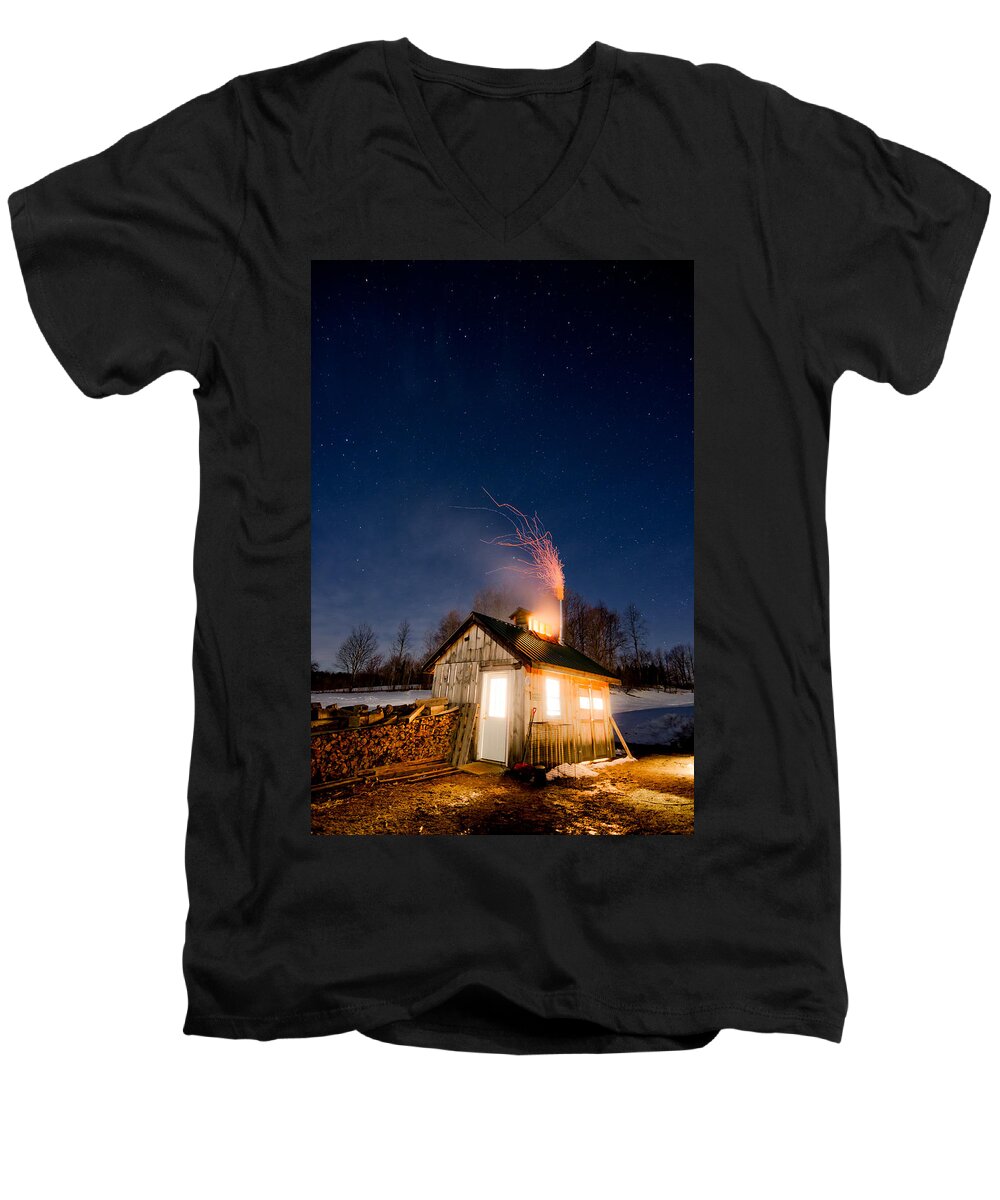 Vermont Men's V-Neck T-Shirt featuring the photograph Sugaring Time by Tim Kirchoff