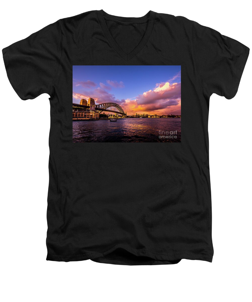 Water Men's V-Neck T-Shirt featuring the photograph Sun Up by Perry Webster