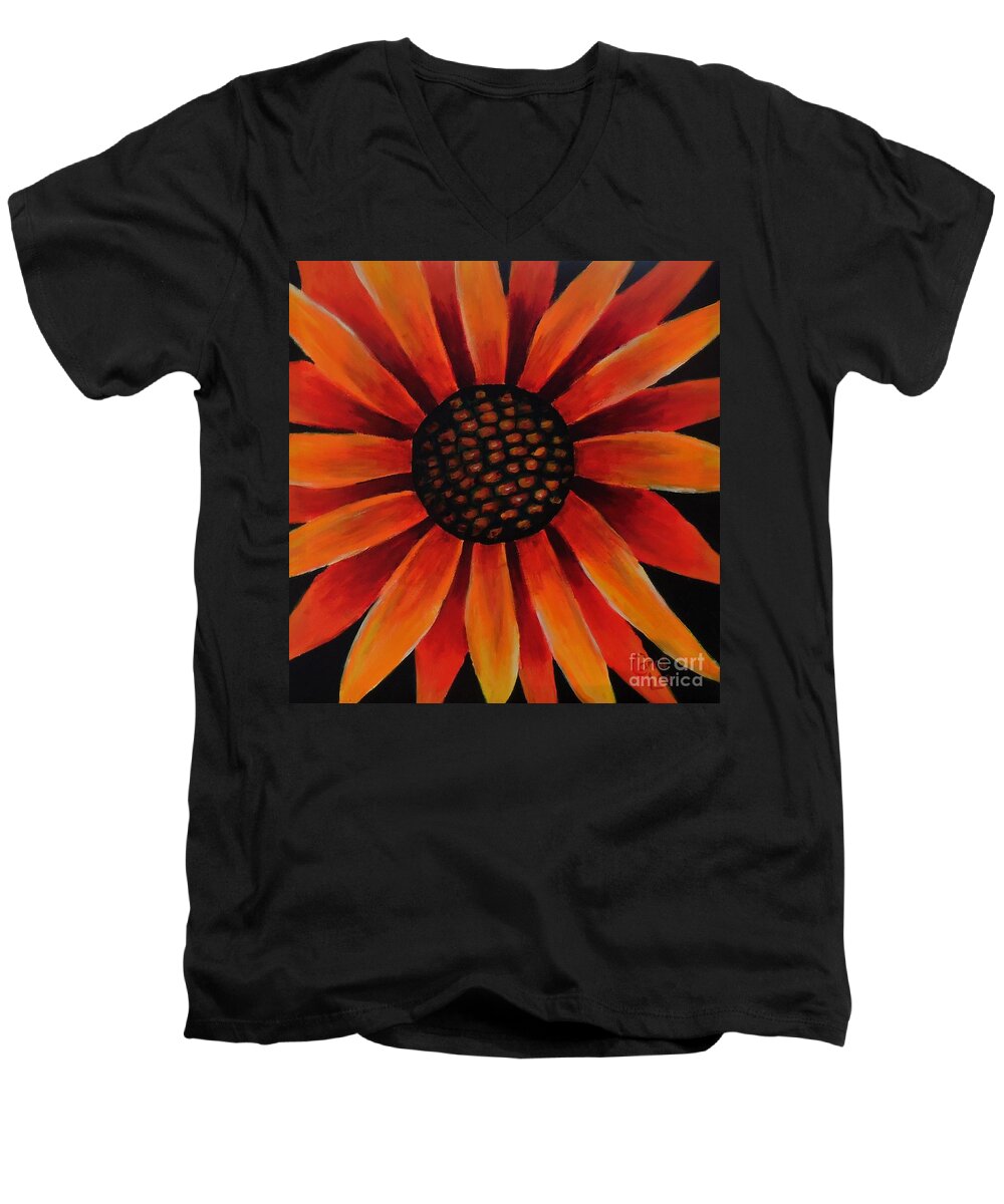 Sunflower Men's V-Neck T-Shirt featuring the painting Sunflower by Cami Lee
