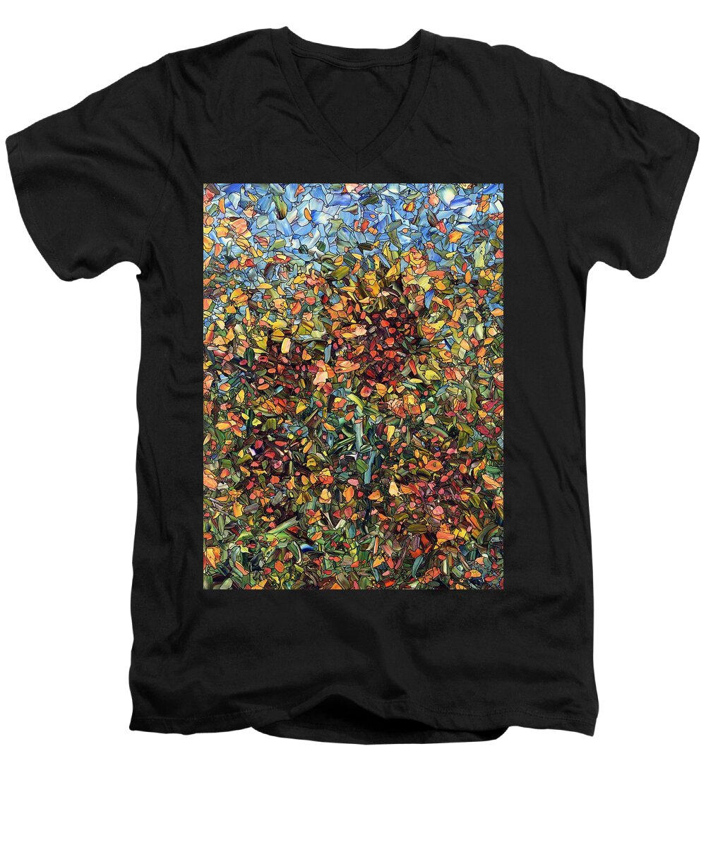 Abstract Men's V-Neck T-Shirt featuring the painting Sunflowers by James W Johnson
