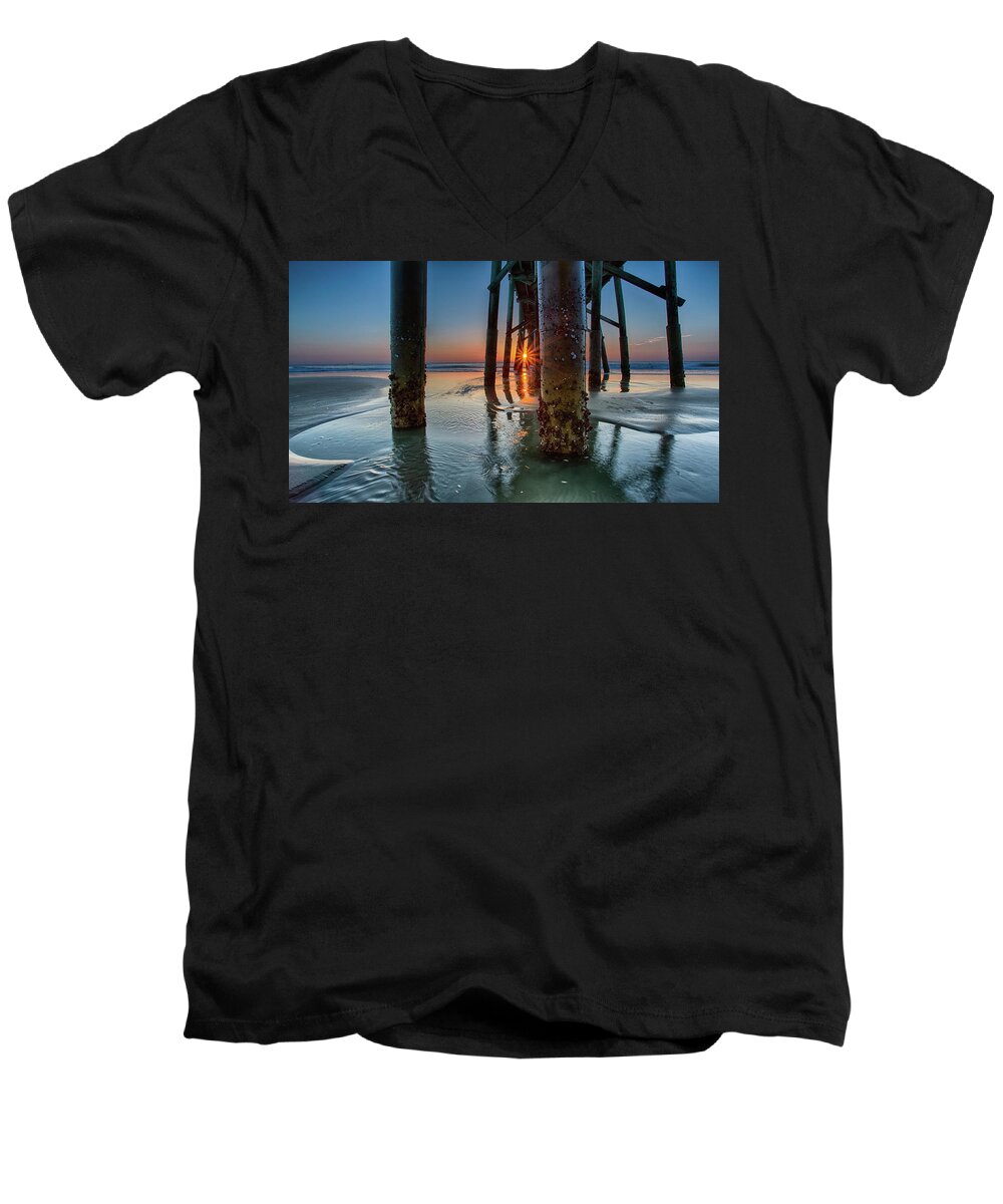 Pier Men's V-Neck T-Shirt featuring the photograph Sunrise Pier by Dillon Kalkhurst