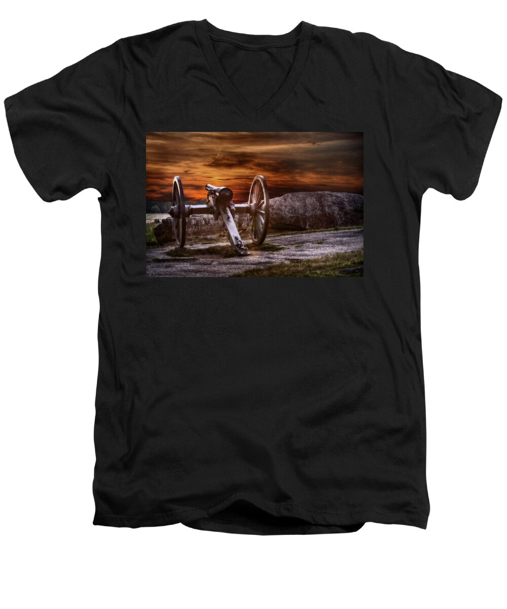 Artillery Men's V-Neck T-Shirt featuring the digital art Sunset at Gettysburg by Randy Steele