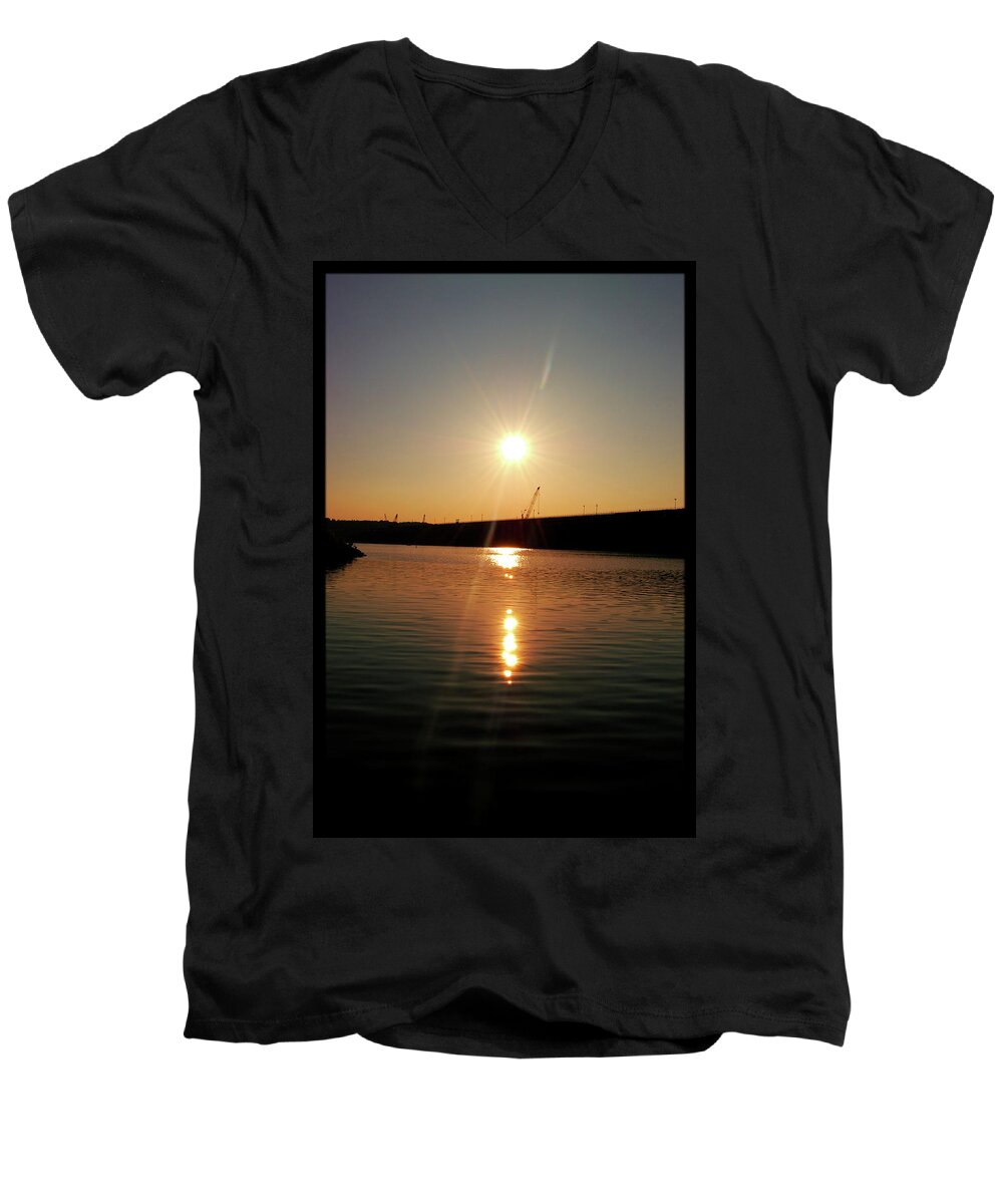 Lake Men's V-Neck T-Shirt featuring the photograph Sunset at Wolf Creek Dam by Amber Flowers