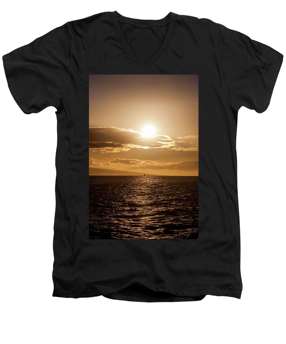 Ocean Men's V-Neck T-Shirt featuring the photograph Sunset Sailboat by Daniel Murphy