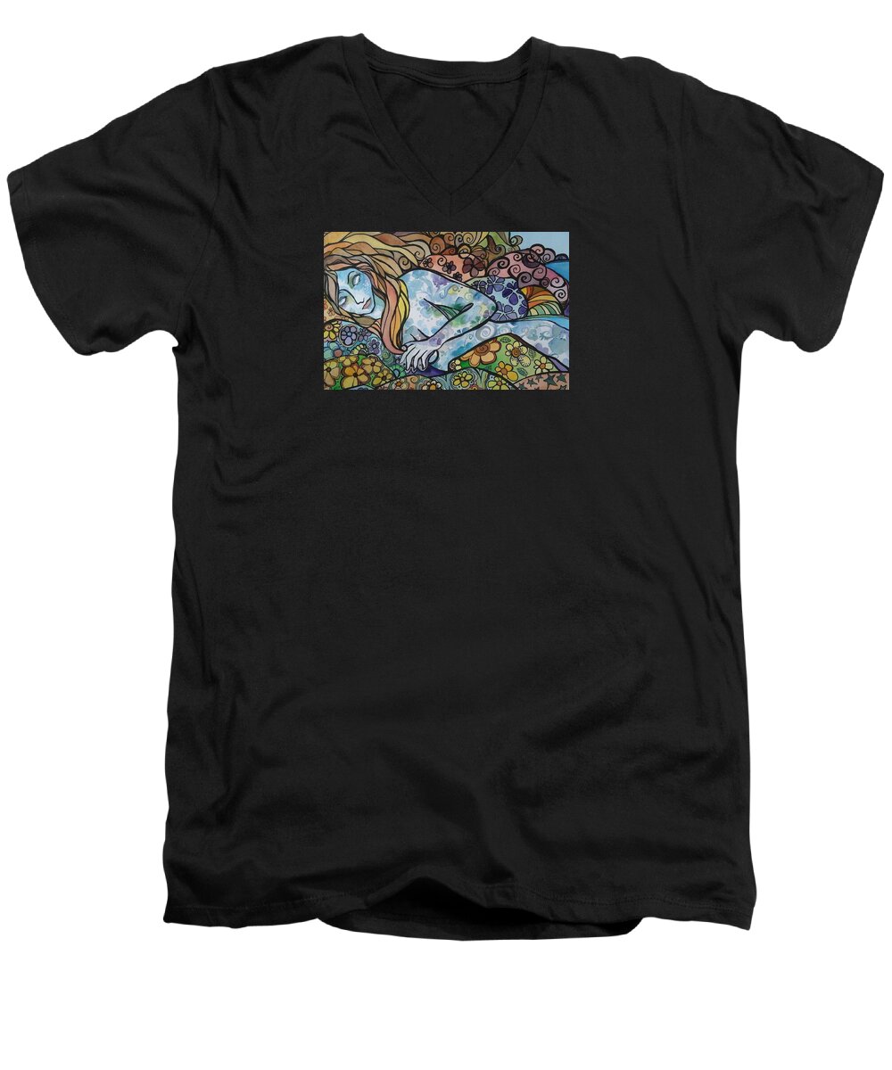 Comfort Men's V-Neck T-Shirt featuring the painting Sweet Dreams by Claudia Cole Meek