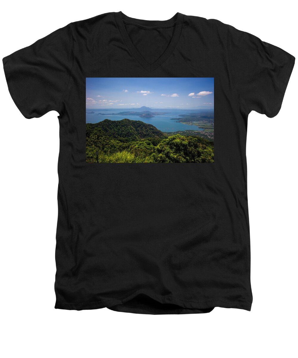 Philippine Volcano Men's V-Neck T-Shirt featuring the photograph Tagaytay Ridge, Philippines by Judith Barath