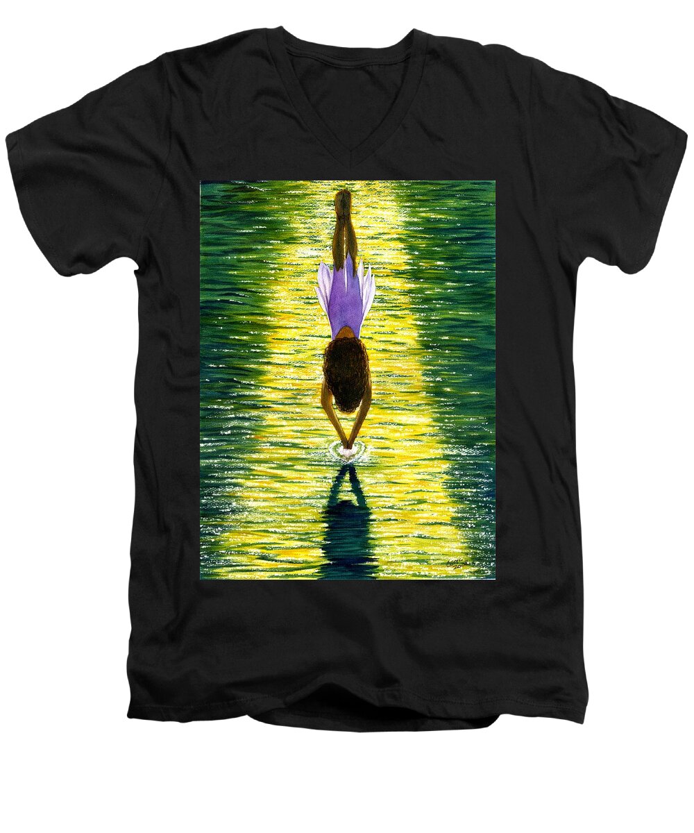 Dive Men's V-Neck T-Shirt featuring the painting Take The Plunge by Catherine G McElroy