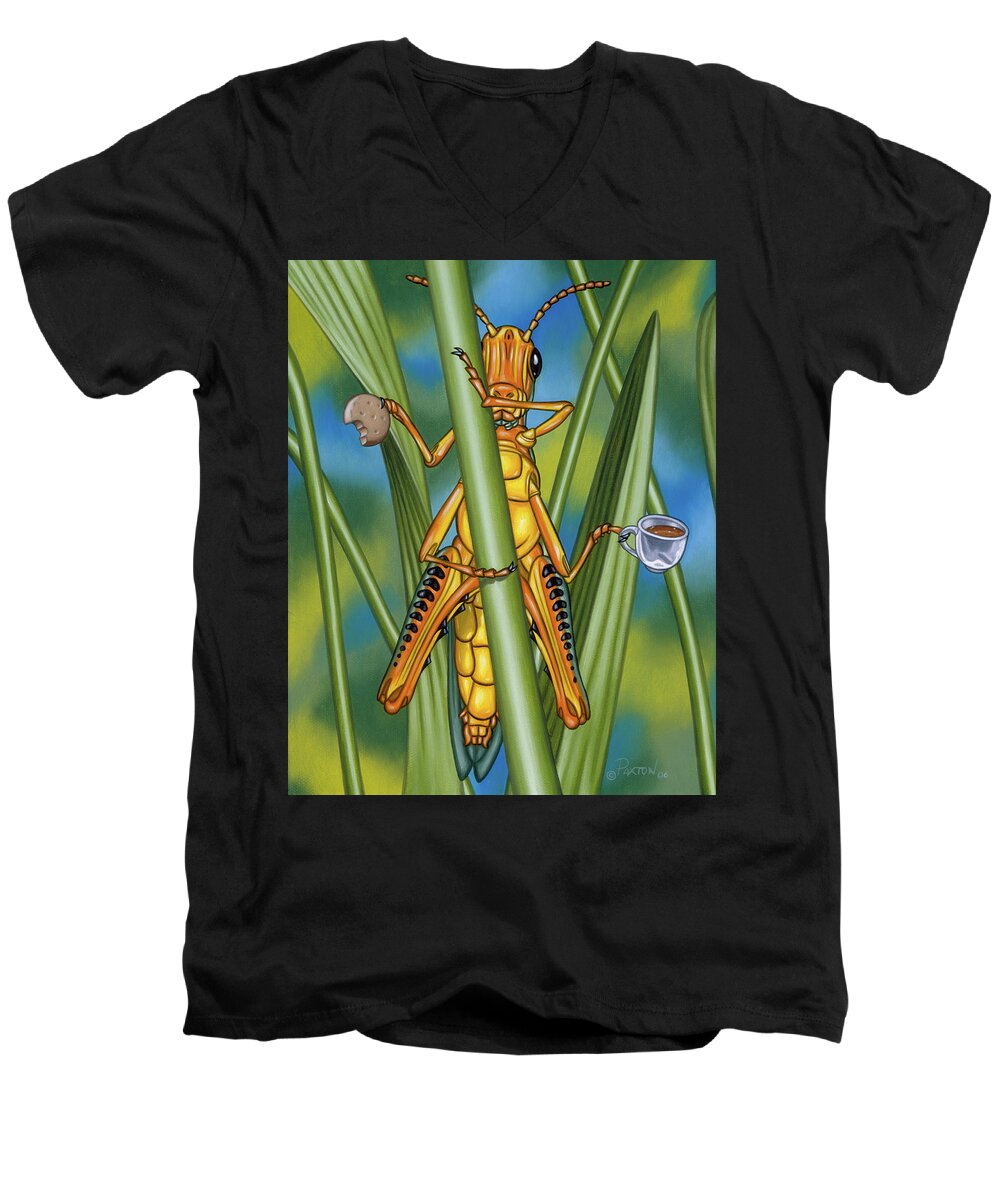 Grasshopper Men's V-Neck T-Shirt featuring the painting Tea Time by Paxton Mobley