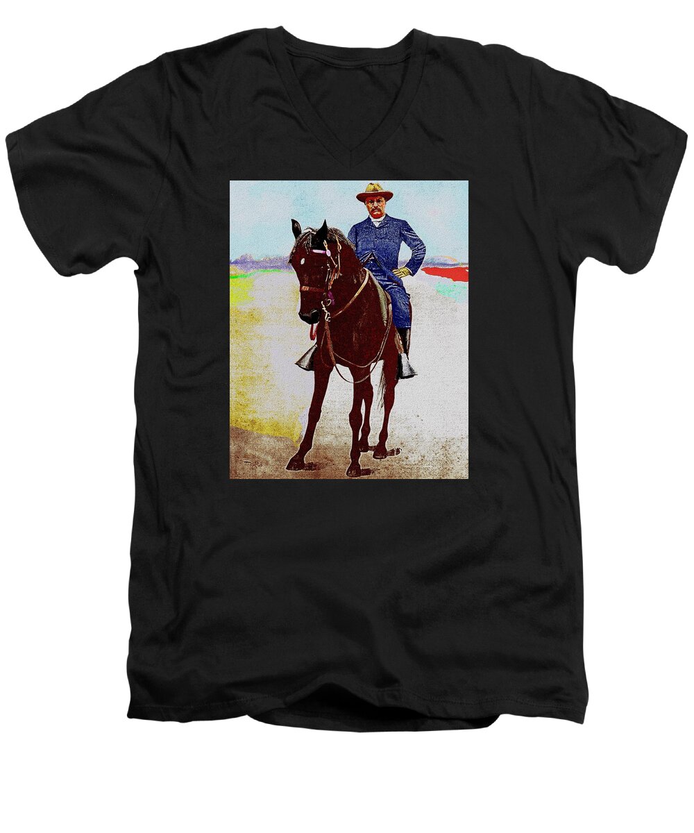 Theodore Roosevelt Men's V-Neck T-Shirt featuring the painting Teddy R by Cliff Wilson