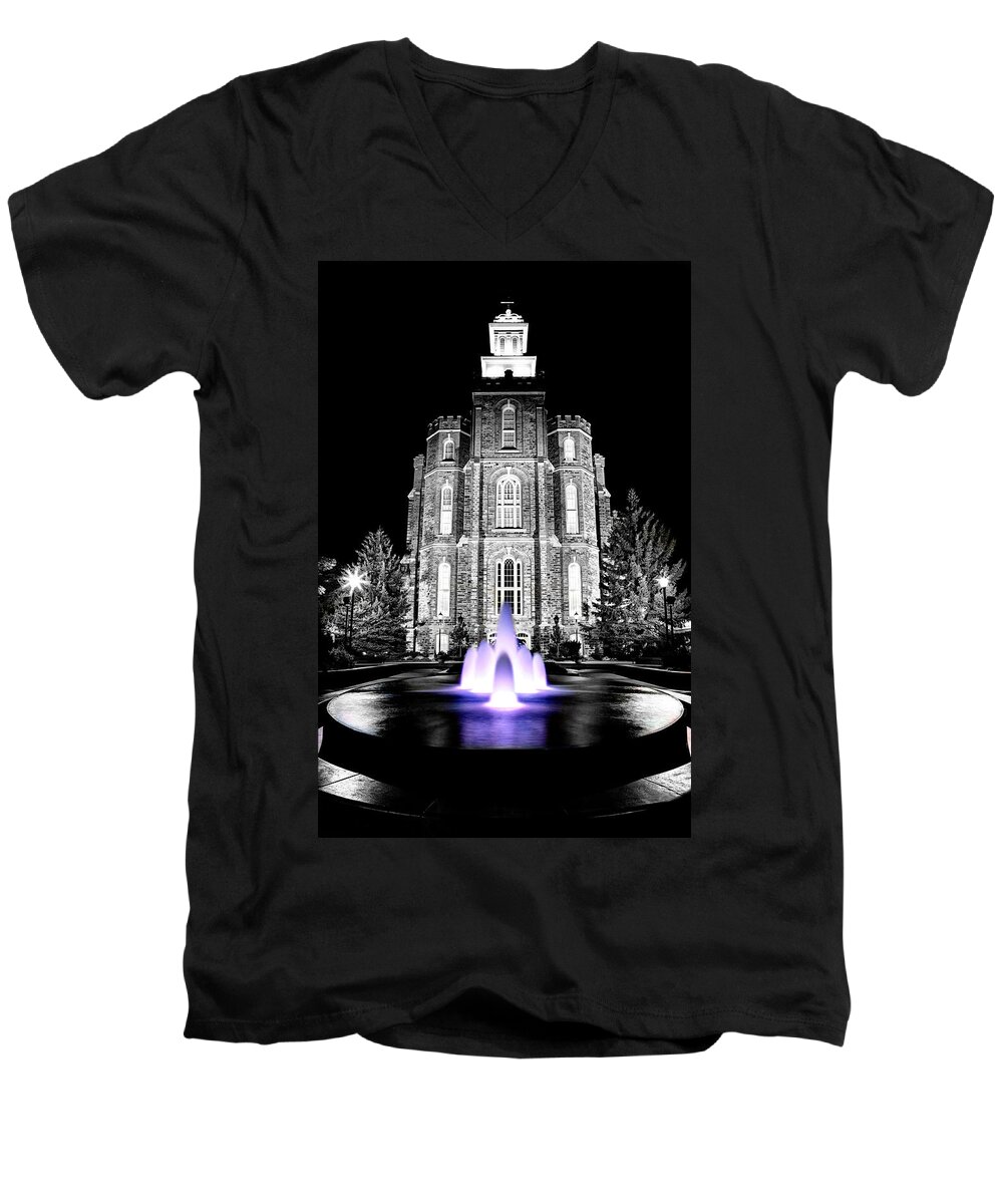 Fountain Men's V-Neck T-Shirt featuring the photograph Temple Fountain by David Andersen