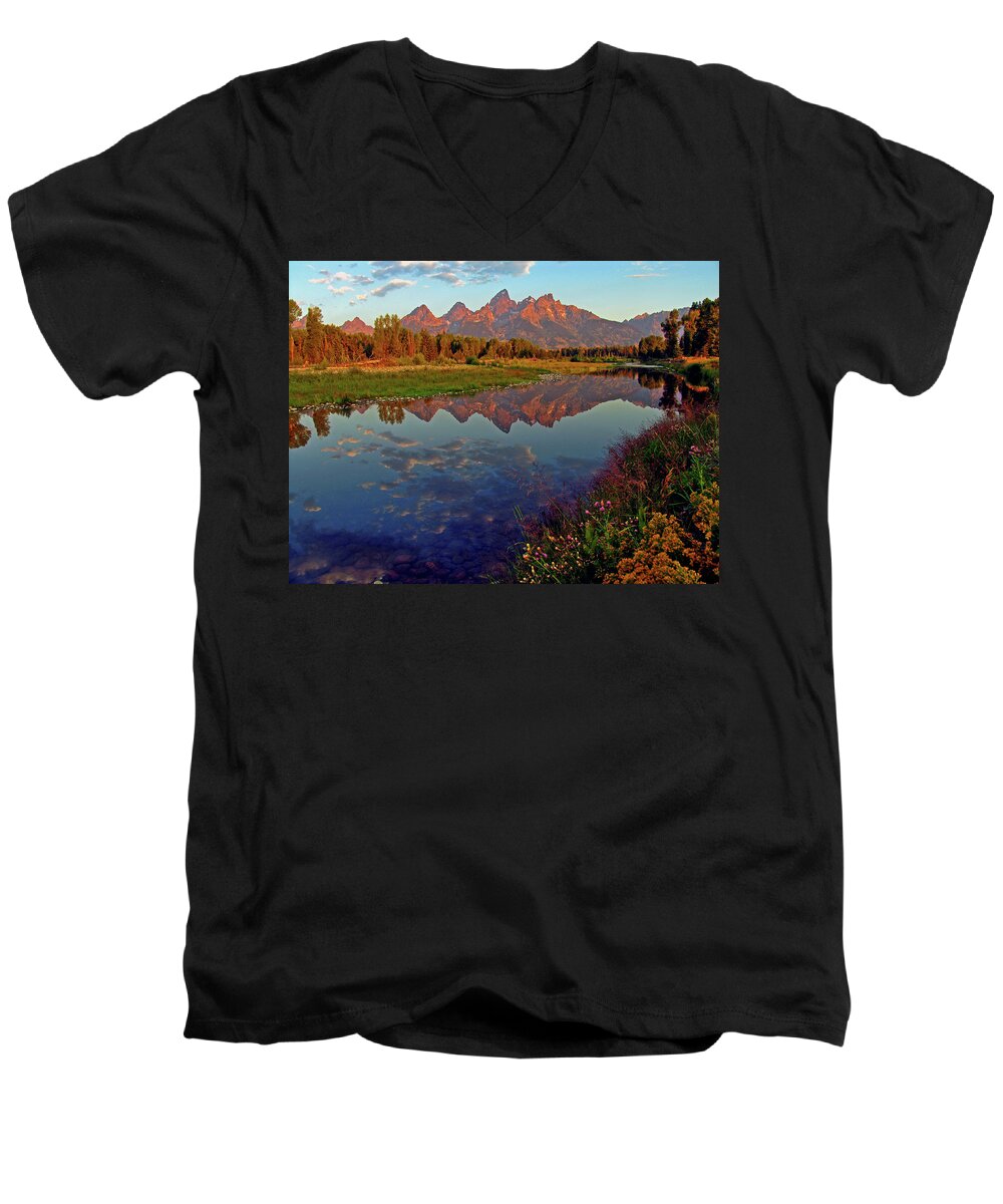 Mountains Men's V-Neck T-Shirt featuring the photograph Teton Wildflowers by Scott Mahon