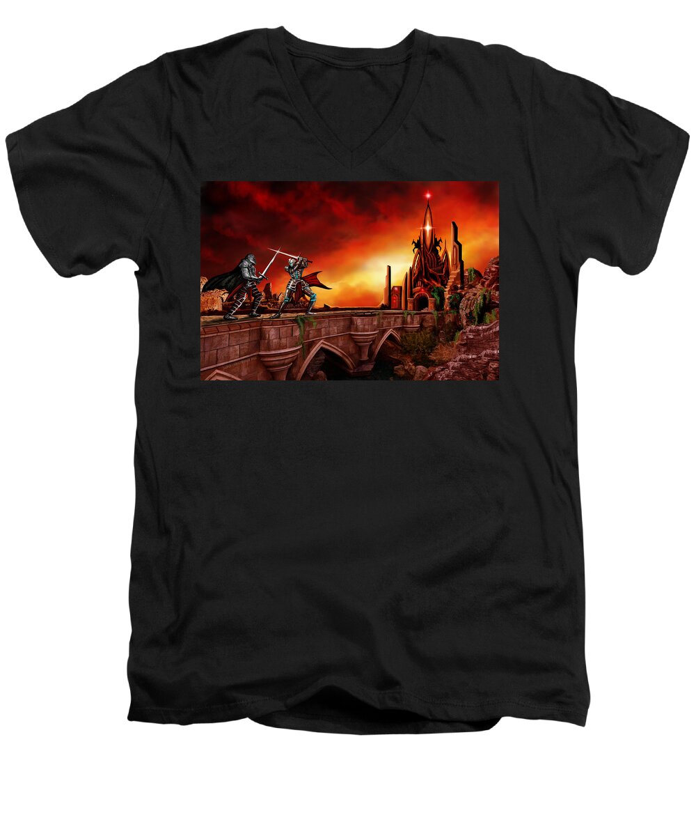 Copyright 2015 - James Christopher Hill Men's V-Neck T-Shirt featuring the painting The Battle for the Crystal Castle by James Hill