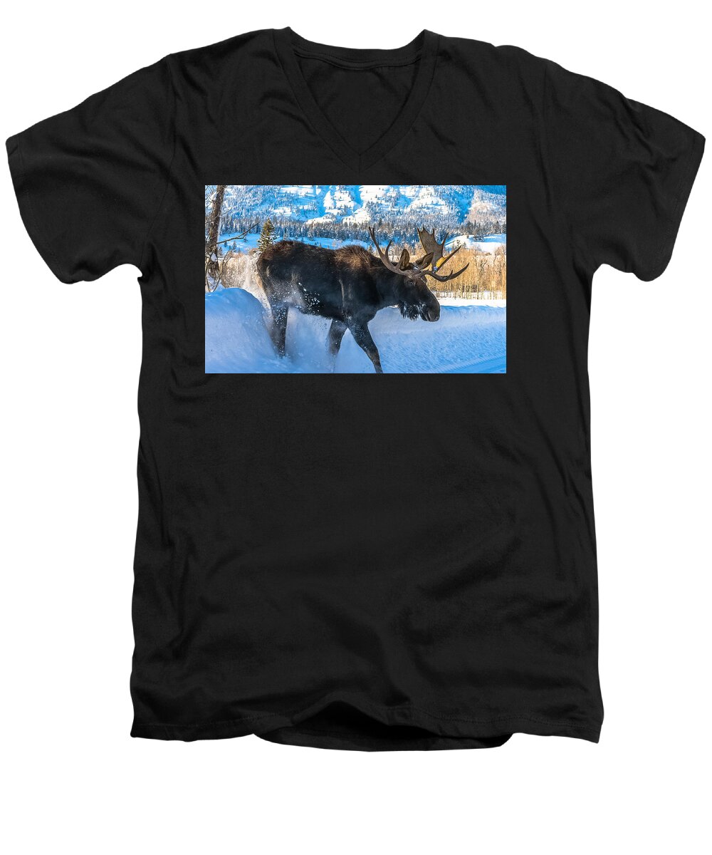 Moose Men's V-Neck T-Shirt featuring the photograph The Bulldozer by Yeates Photography