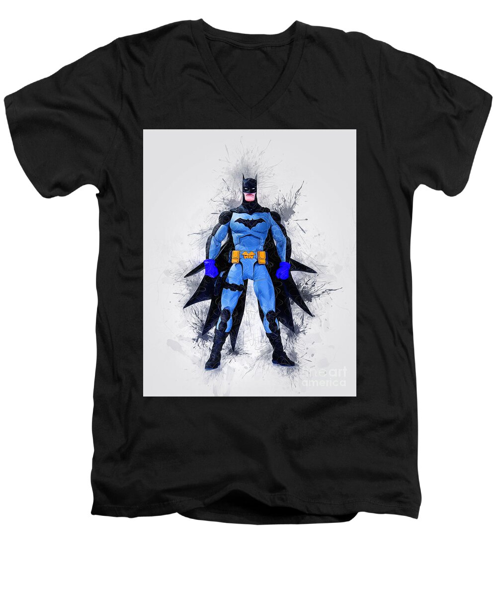 Batman Men's V-Neck T-Shirt featuring the digital art The Caped Crusader by Ian Mitchell
