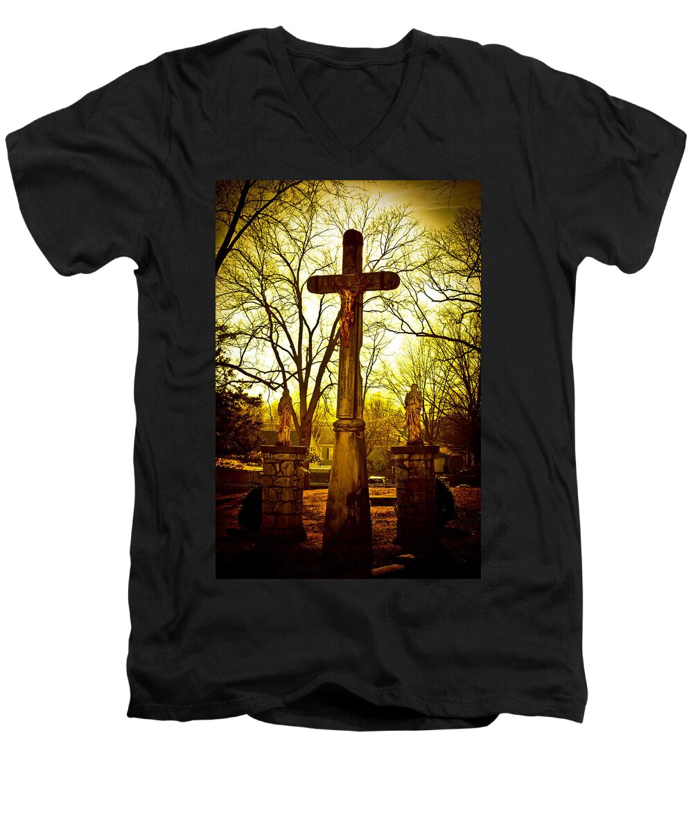 Cemetery Men's V-Neck T-Shirt featuring the photograph The Cross by Kristy Creighton