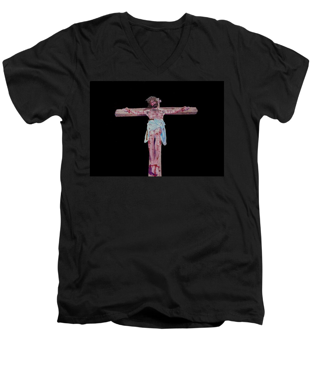 Crucifixion Men's V-Neck T-Shirt featuring the painting The Crucifixion by Stan Hamilton
