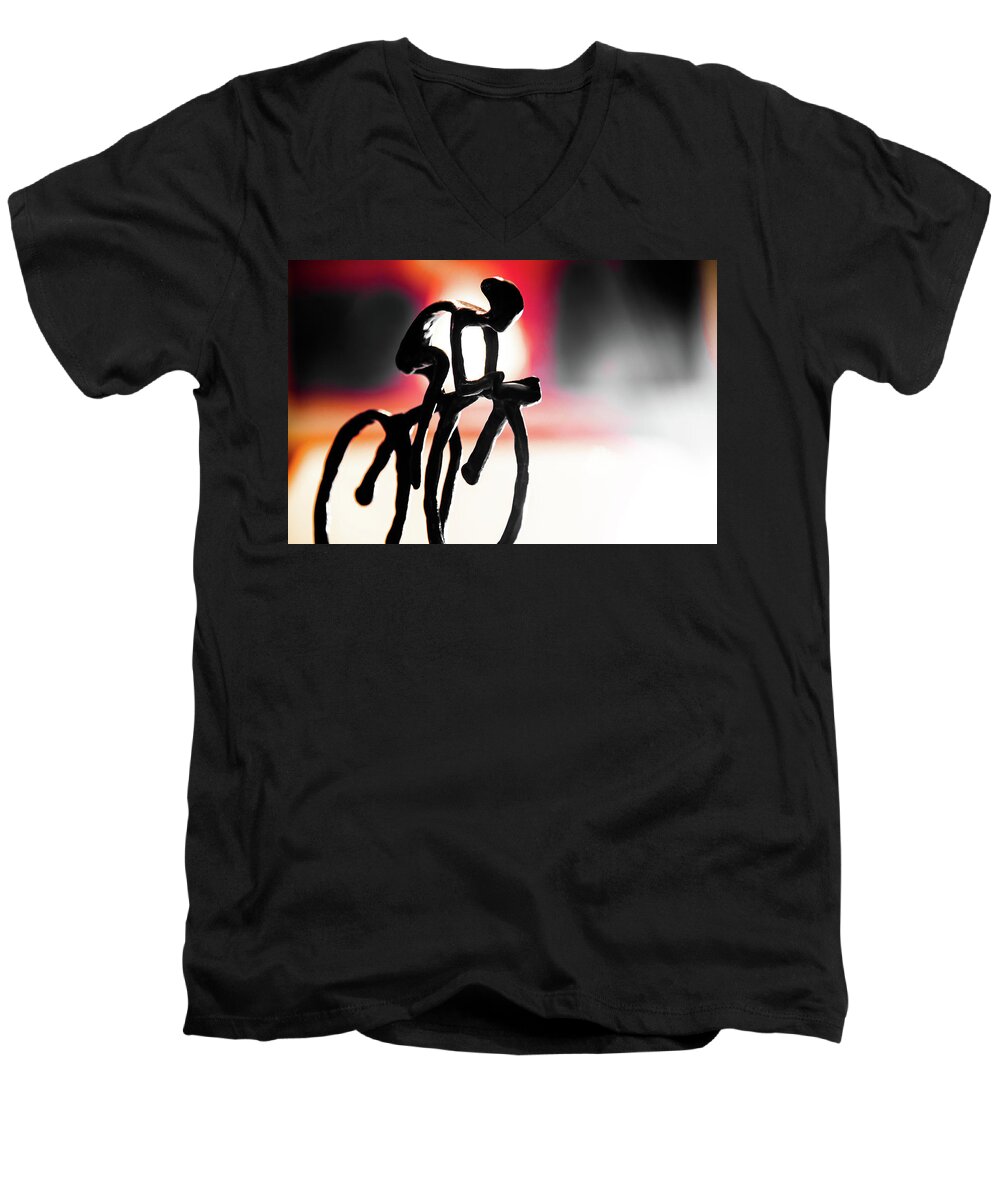 Cycling Figurine Men's V-Neck T-Shirt featuring the photograph The Cycling Profile by David Sutton