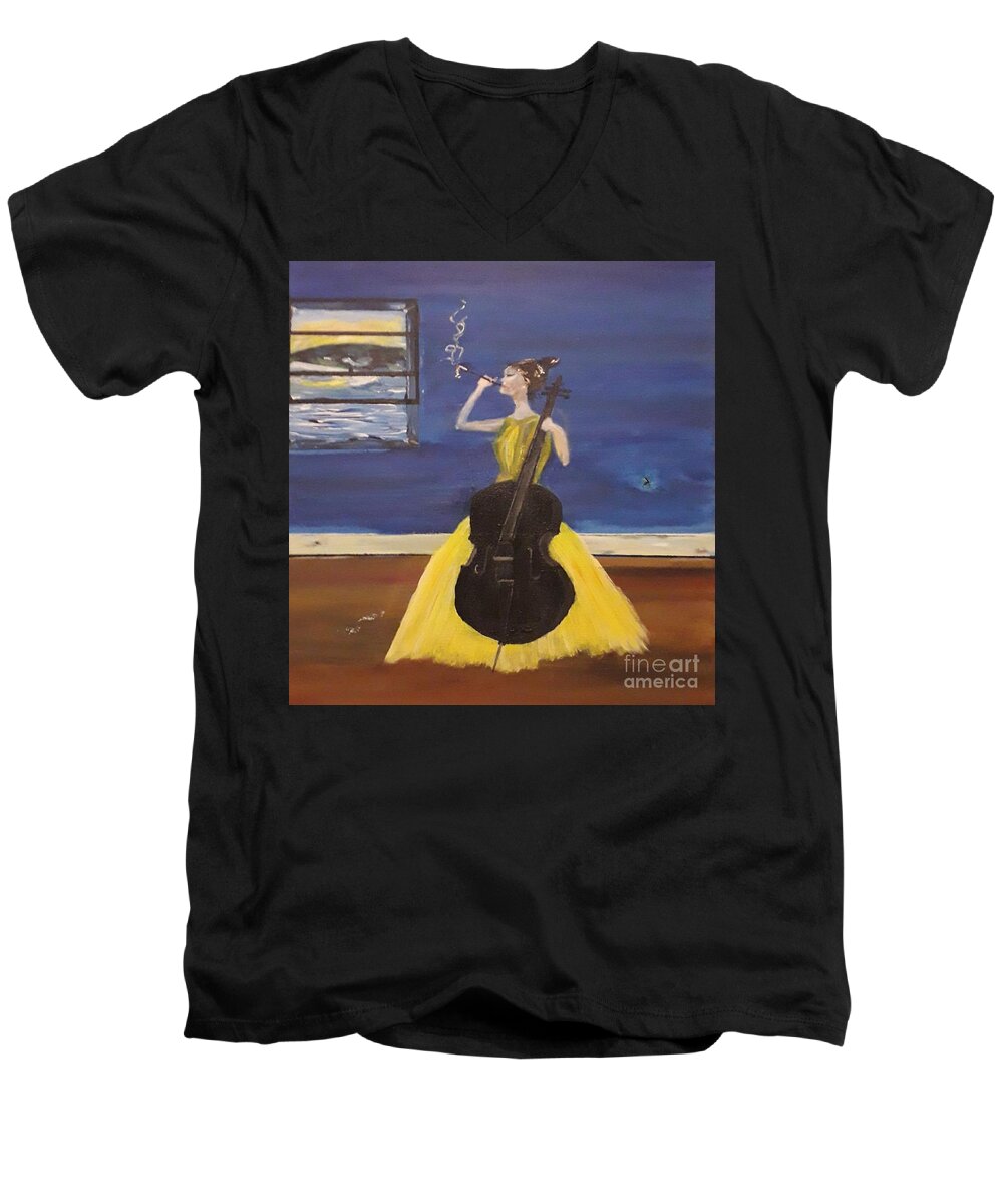 Woman In A Yellow Dress Men's V-Neck T-Shirt featuring the painting The Dress Rehearsal by Denise Morgan