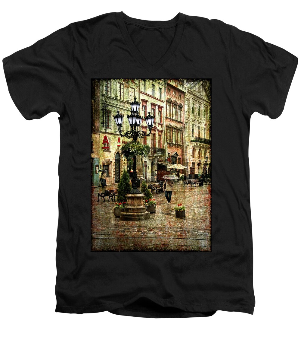 City Men's V-Neck T-Shirt featuring the photograph The Fall of Spring by Evelina Kremsdorf