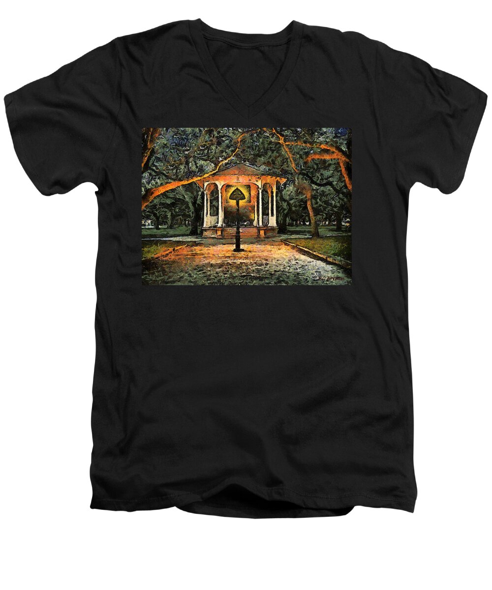 Landscape Men's V-Neck T-Shirt featuring the painting The Haunted Gazebo by RC DeWinter