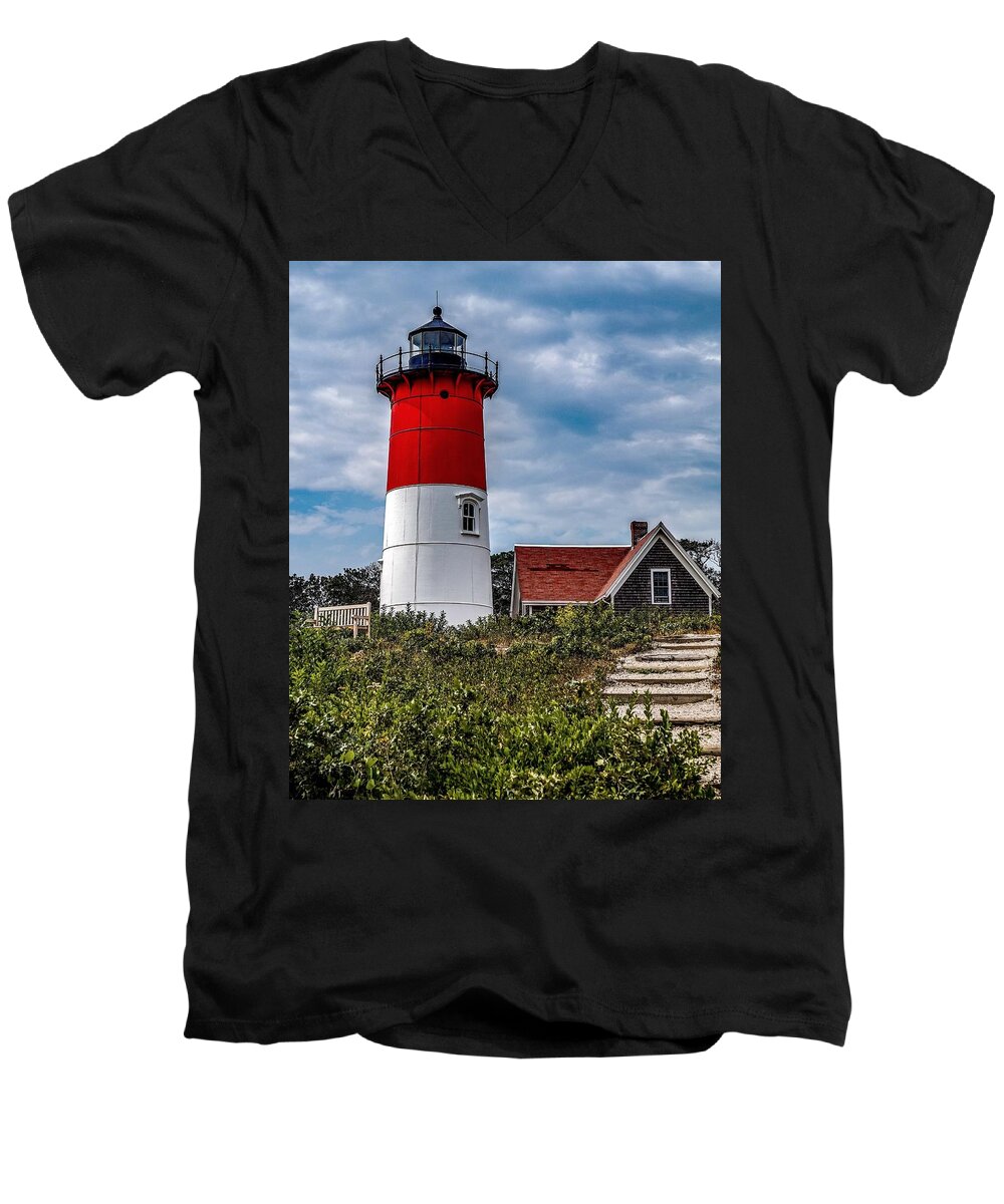  Men's V-Neck T-Shirt featuring the photograph The lighthouse by Kendall McKernon