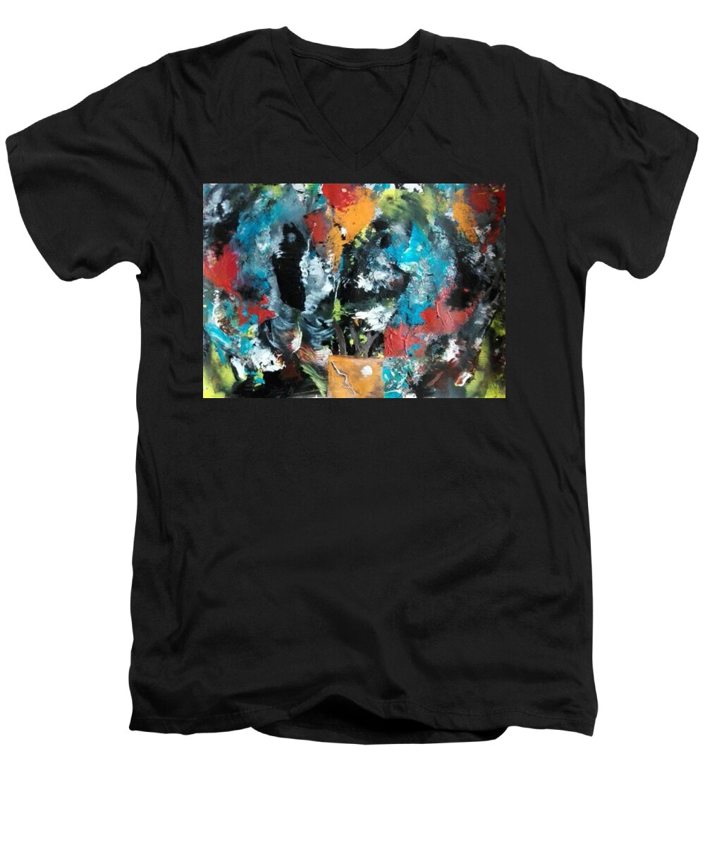 Acrylic Abstract Men's V-Neck T-Shirt featuring the painting The Magical Pot by Denise Morgan