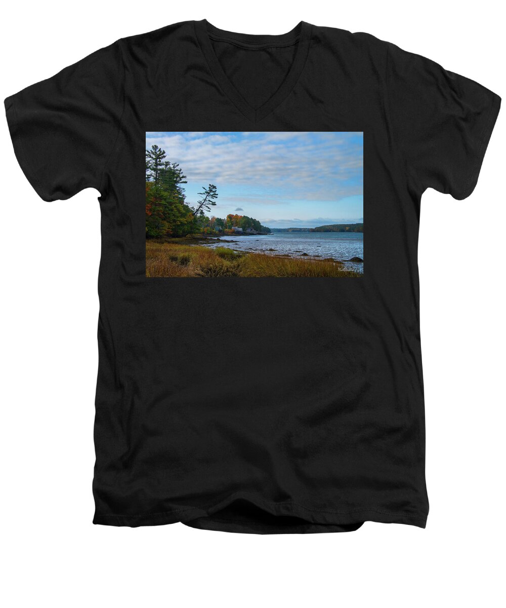 Edgecomb Men's V-Neck T-Shirt featuring the photograph The Maine Coast near Edgecomb by Tim Kathka