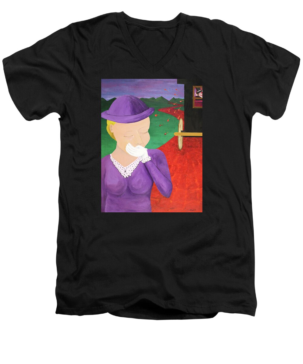 Landscape Men's V-Neck T-Shirt featuring the painting The One That Got Away by Thomas Blood