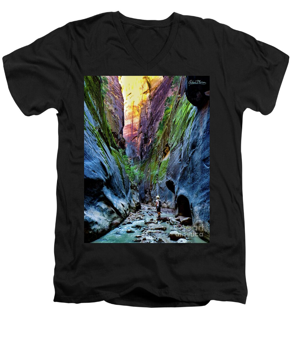 Zion Men's V-Neck T-Shirt featuring the photograph The Riverbend by Adam Morsa