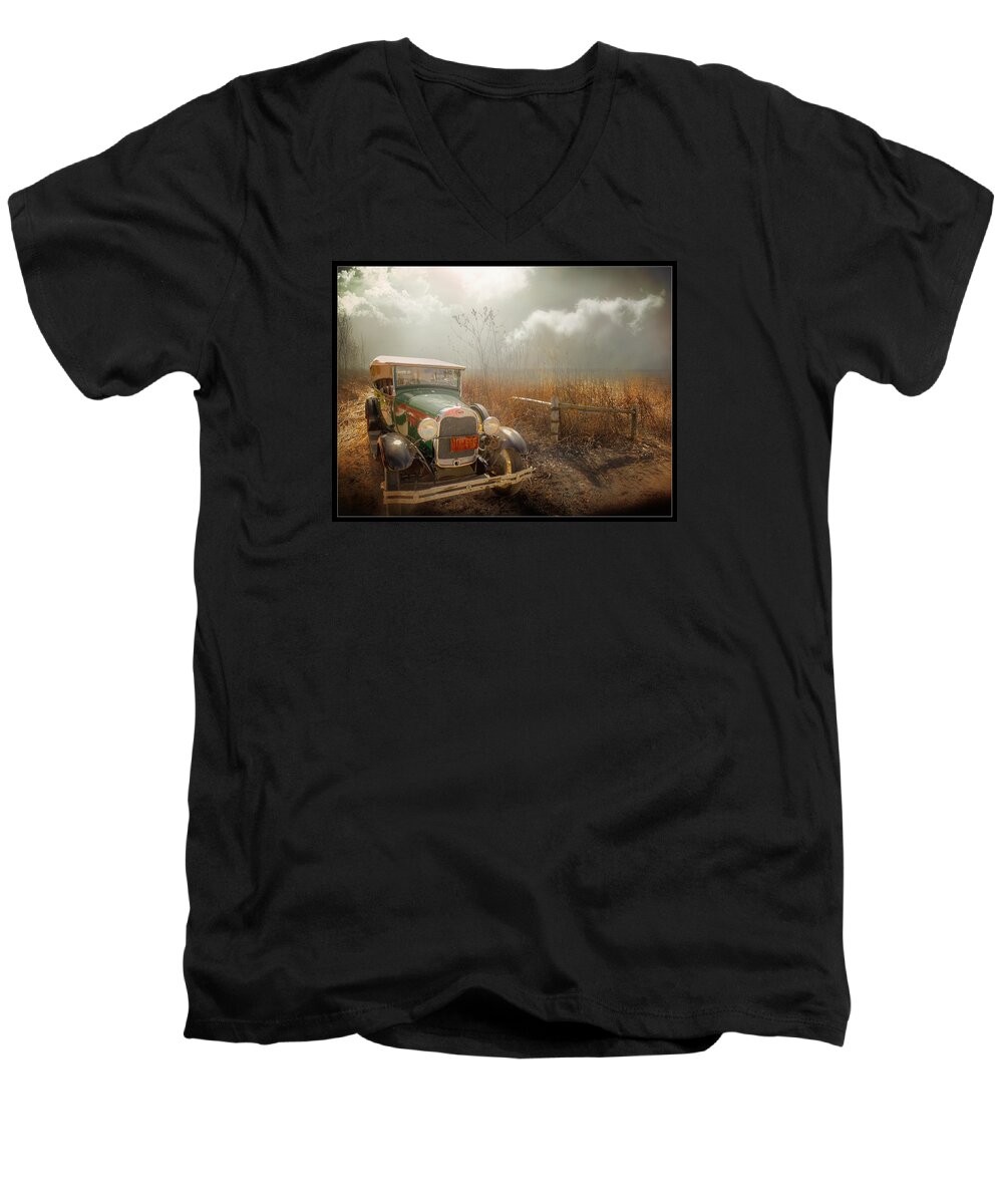 Cars Men's V-Neck T-Shirt featuring the photograph The Rural Route by John Anderson