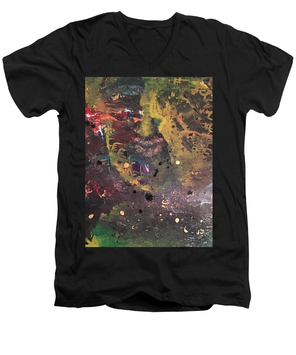 Abstract Painting Art Men's V-Neck T-Shirt featuring the painting The Sun and The Moon by Crystal Stagg