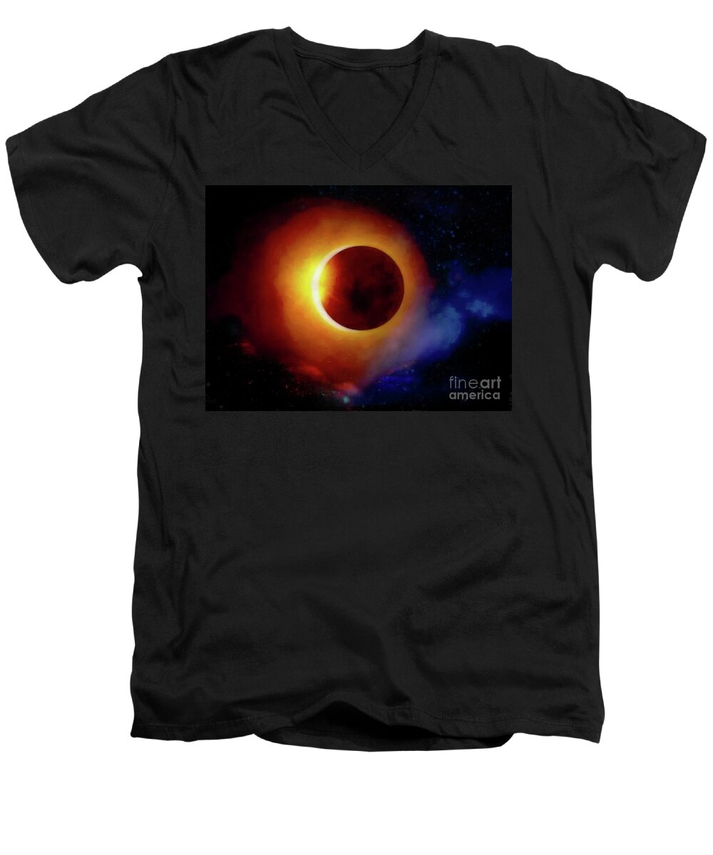 John+kolenberg Men's V-Neck T-Shirt featuring the photograph The Total Eclipse by John Kolenberg